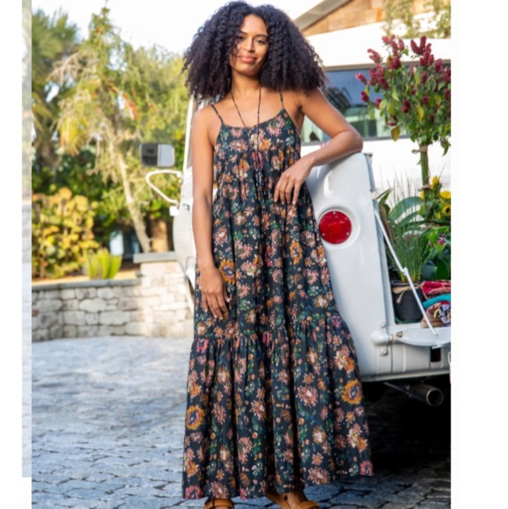 NATURAL LIFE Floral Maxi Dress - Black and Orange